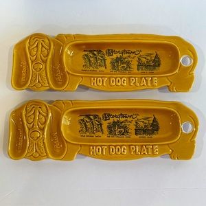 Vintage Japan Storytown USA Souvenir Hot Dog Plate Mustard Relish Divided Tray